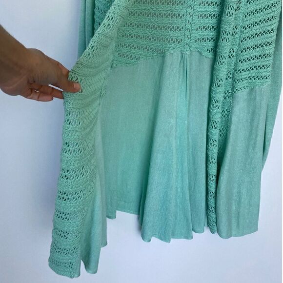 Anthro Crochet Mint Long Sleeves Open Front Cardigan - Picture 2 of 9